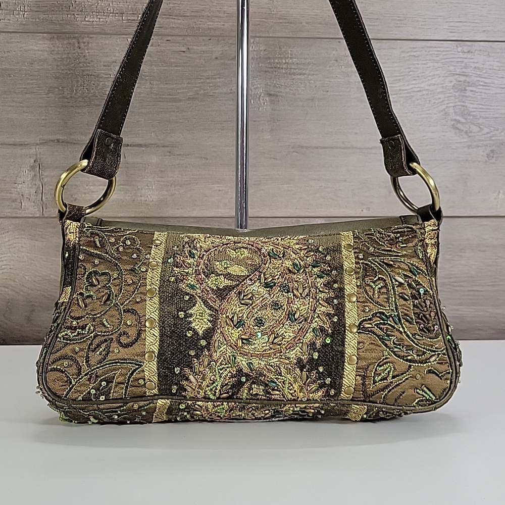 Christina Beaded Olive Green Embellished Shoulder Bag - Picture 5 of 14